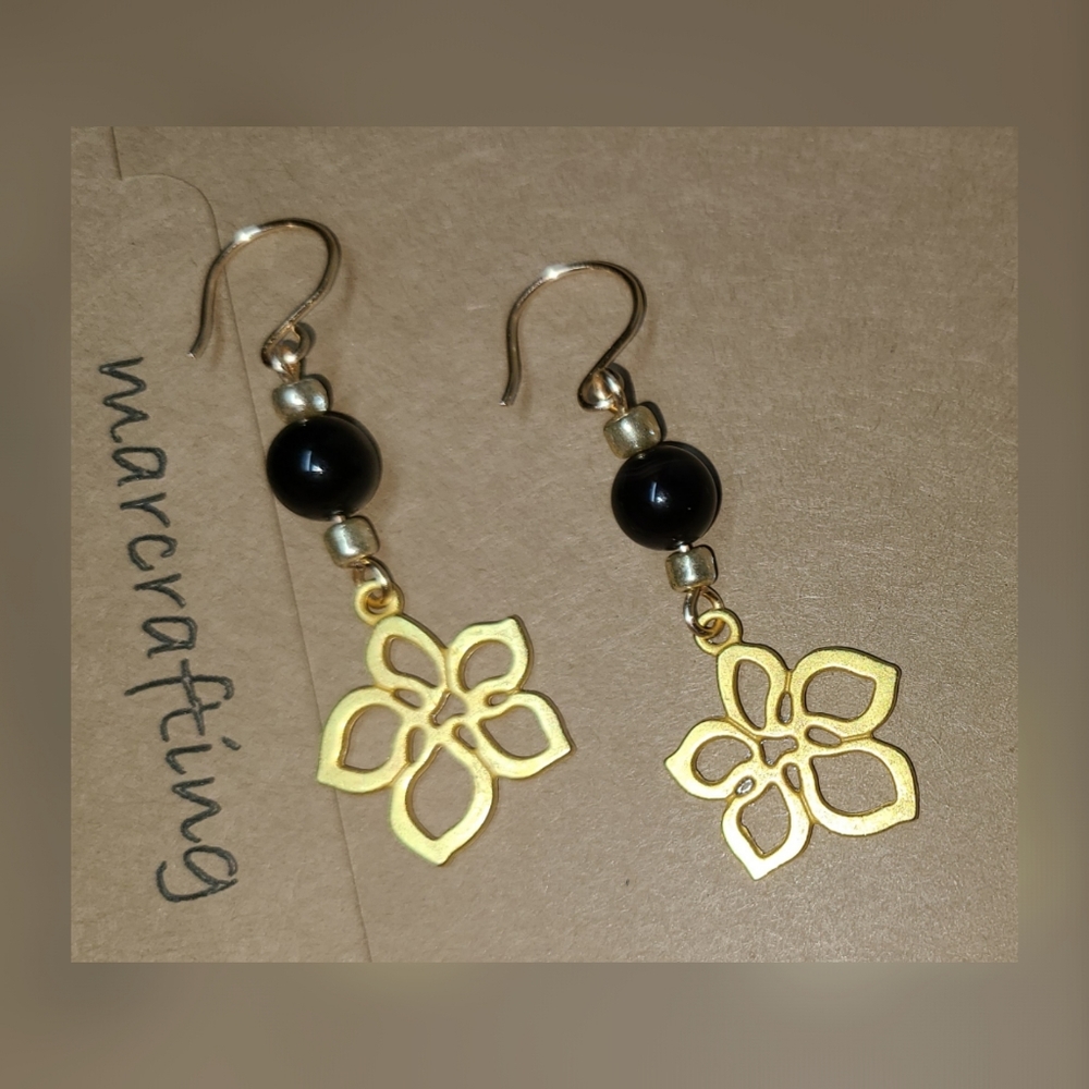 Onyx & Floral Dangle Earrings